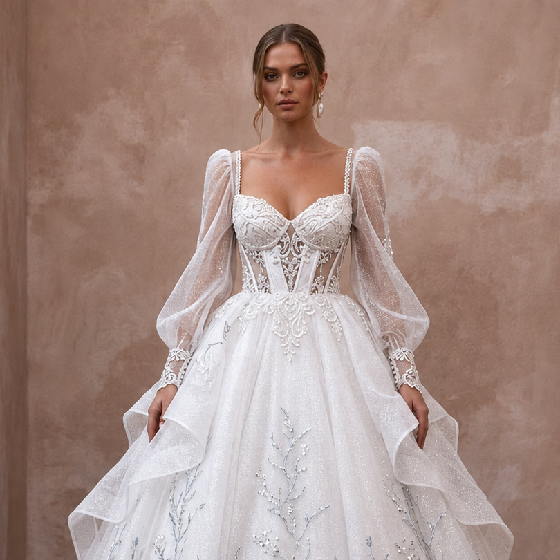 Fairytale Wedding Dresses with Glitter Organza Skirts - Apparel & Accessories > Clothing > Wedding & Bridal Party Dresses > Wedding Dresses - Mignonette Bridal