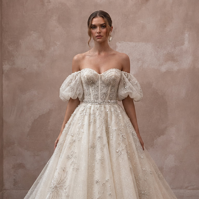 Fairytale Wedding Dresses with Glittering Tulle Layers - Apparel & Accessories > Clothing > Wedding & Bridal Party Dresses > Wedding Dresses - Mignonette