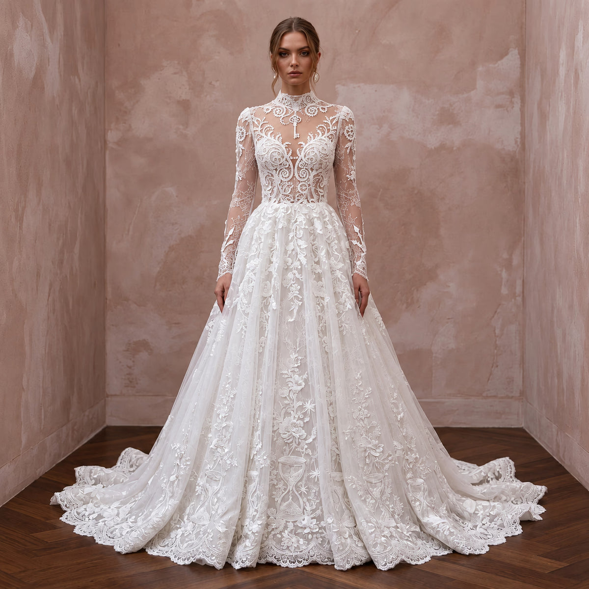 Fairytale White Lace Long Sleeve Bridal Dress for Trash the Dress