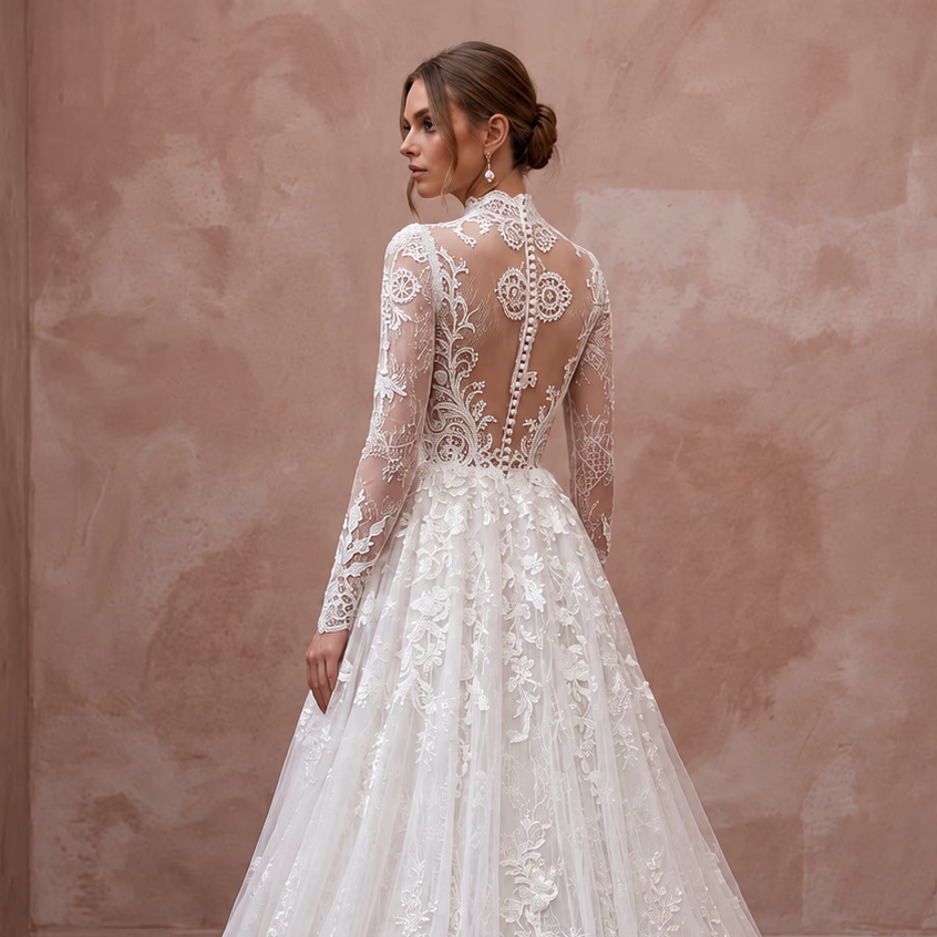Fairytale White Lace Long Sleeve Bridal Dress for Trash the Dress