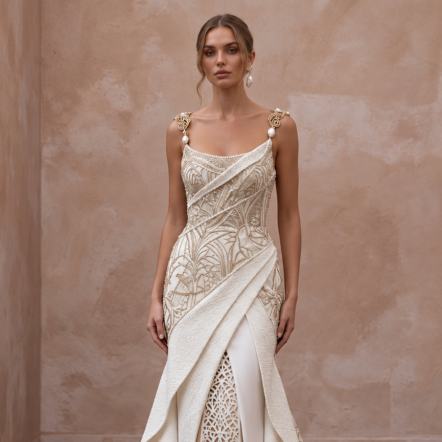 Fashion-Forward Crepe Wedding Dress with Chapel Train