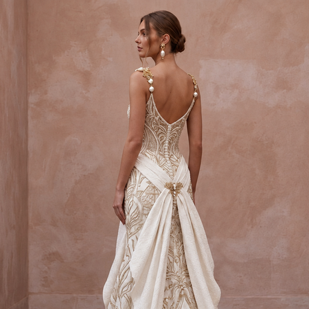 Fashion-Forward Crepe Wedding Dress with Chapel Train