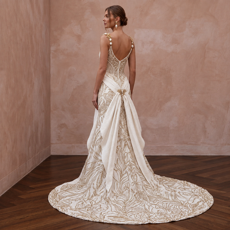 Fashion-Forward Crepe Wedding Dress with Chapel Train