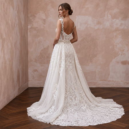 Fashion-Forward Lace Bridal Gown with Overskirt