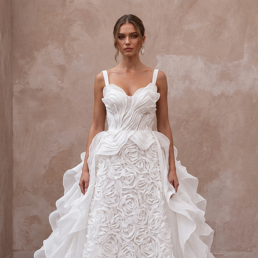 Fashion-Forward Organza Wedding Dress with Detachable Train
