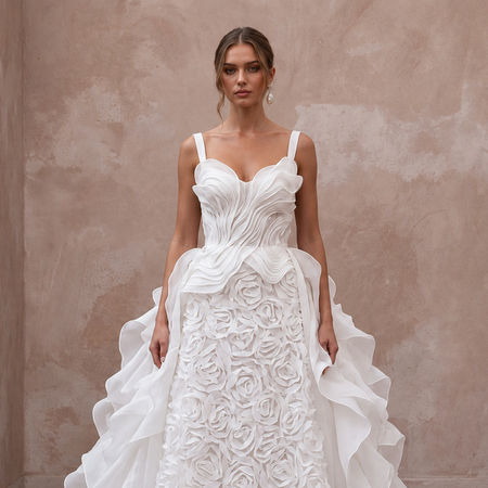 Fashion-Forward Organza Wedding Dress with Detachable Train