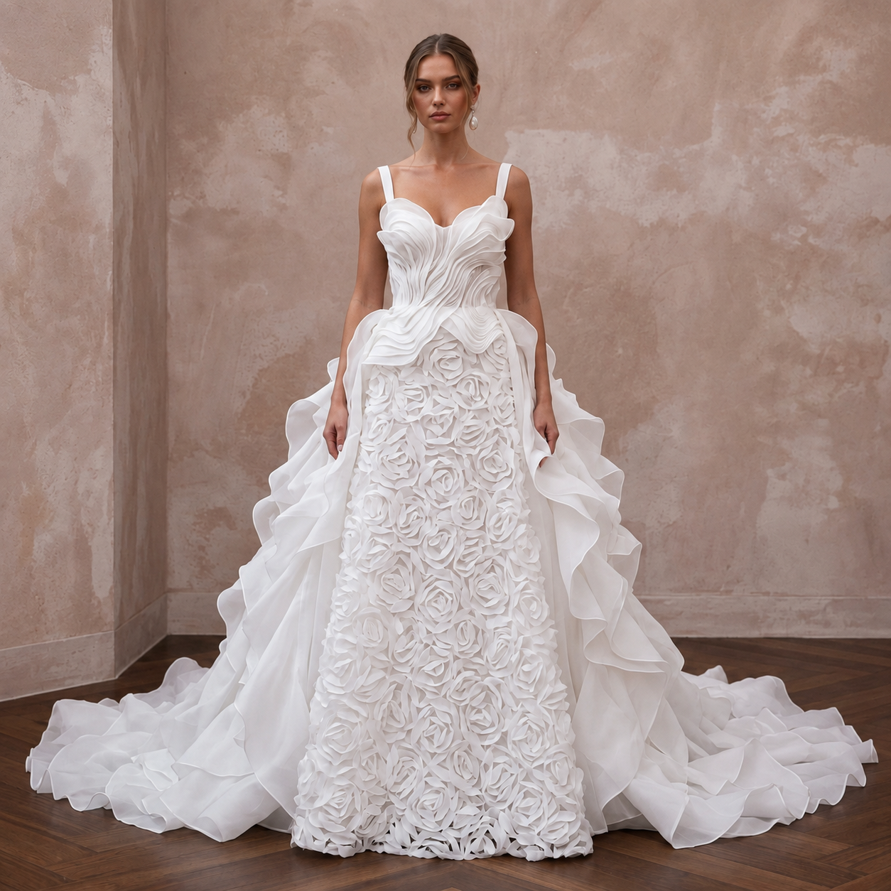 Fashion-Forward Organza Wedding Dress with Detachable Train Main image