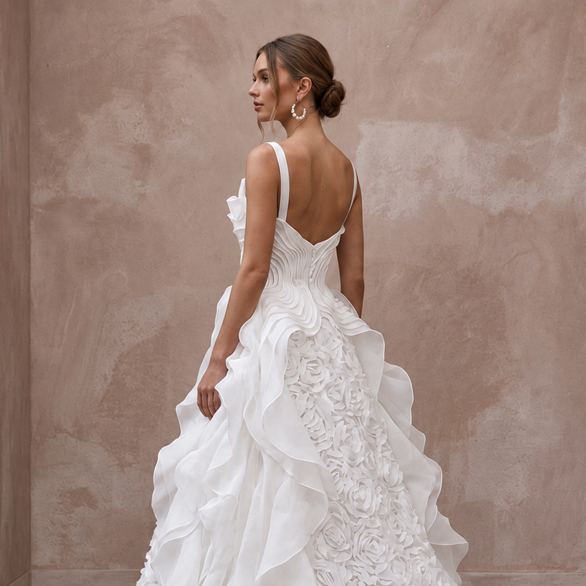 Fashion-Forward Organza Wedding Dress with Detachable Train