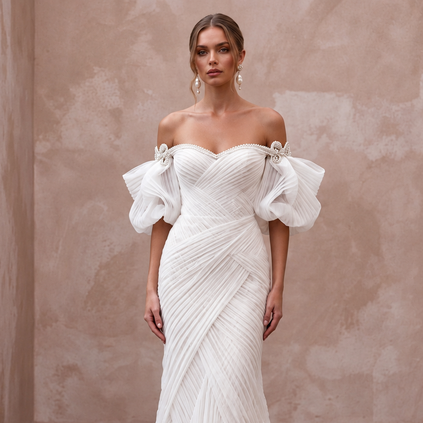 Fashion-Forward Tulle Bridal Dress with Detachable Sleeves