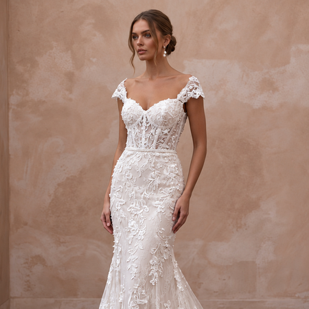 Feminine Lace Wedding Gown with Chapel Train