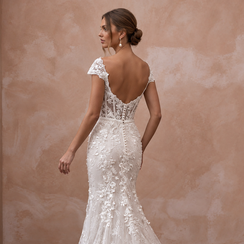 Feminine Lace Wedding Gown with Chapel Train