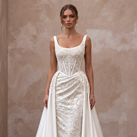 Feminine Satin Bridal Dress with Corset Bodice