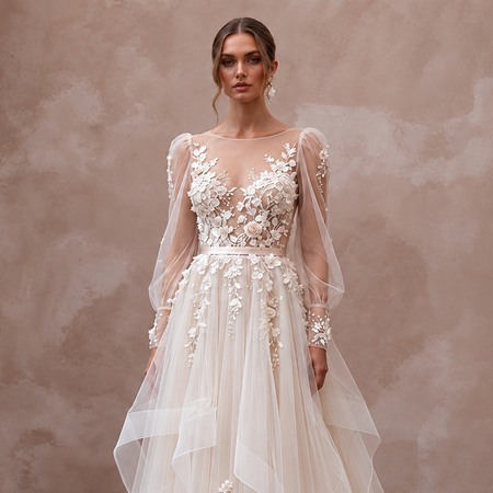 Feminine Tulle Bridal Gown with Floral Appliques