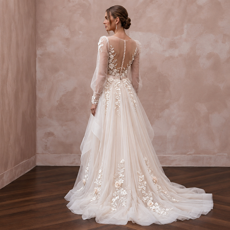 Feminine Tulle Bridal Gown with Floral Appliques
