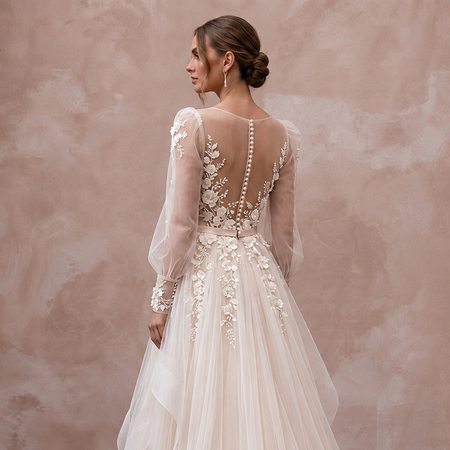 Feminine Tulle Bridal Gown with Floral Appliques