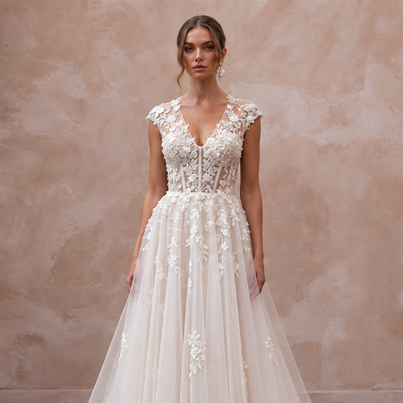 Feminine Tulle Wedding Dress with Embroidered Bodice