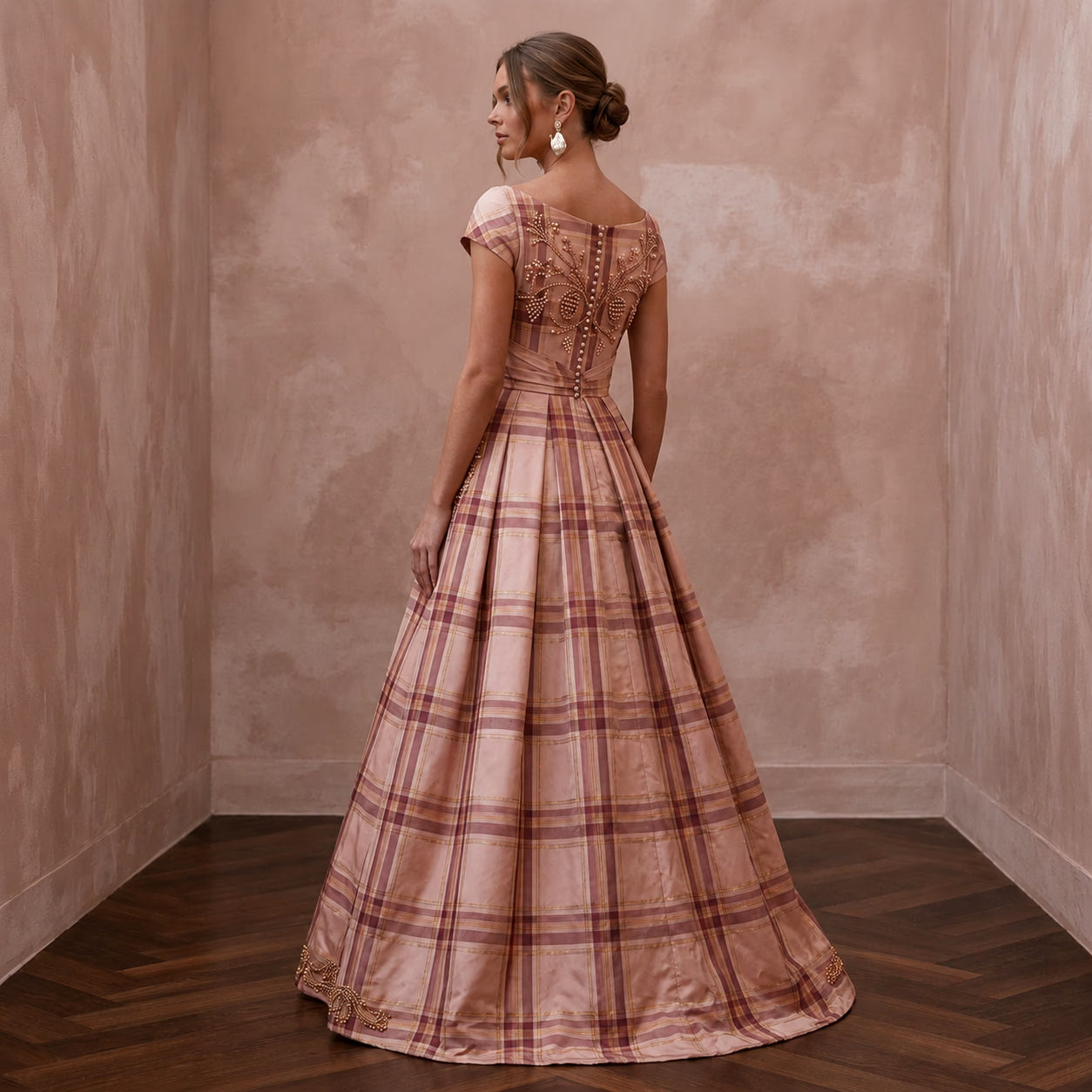 Festive Blush Silk Taffeta Plaid Dress for Holiday Reception Secondary image