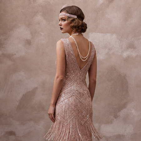 Flapper-Style Blush Sequin & Fringe Dress for Speakeasy Elopement