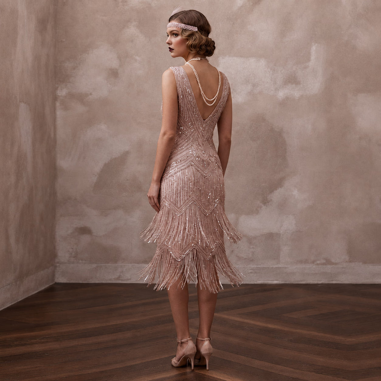 Flapper-Style Blush Sequin & Fringe Dress for Speakeasy Elopement Secondary image