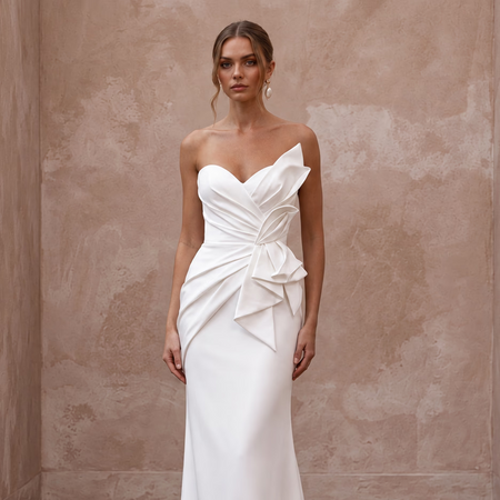 Flawless White Double-Faced Satin Column Bridal Gown for Anniversary Dinner