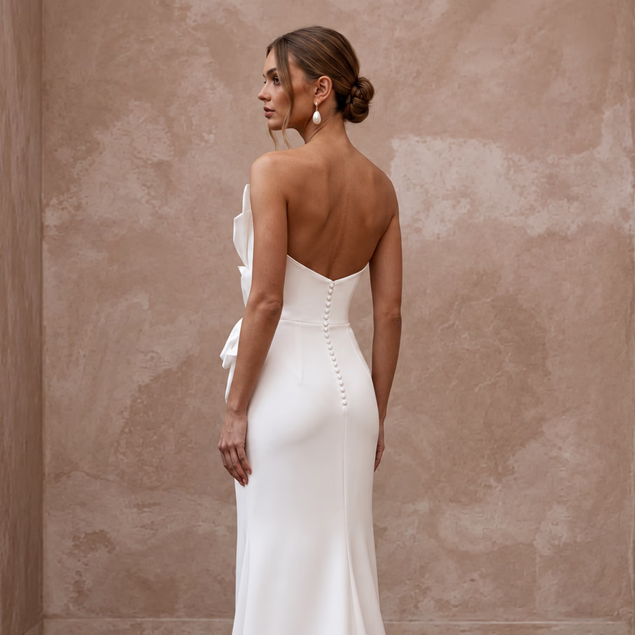 Flawless White Double-Faced Satin Column Bridal Gown for Anniversary Dinner