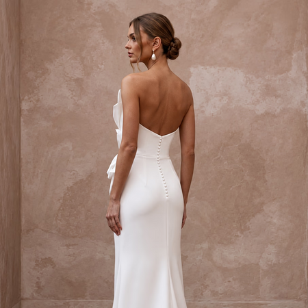 Flawless White Double-Faced Satin Column Bridal Gown for Anniversary Dinner