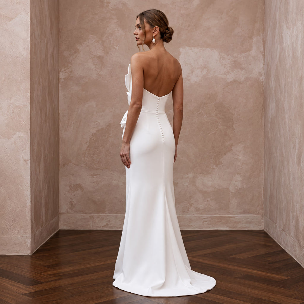 Flawless White Double-Faced Satin Column Bridal Gown for Anniversary Dinner