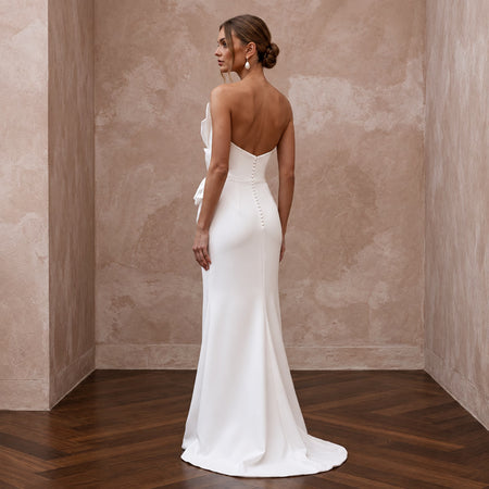 Flawless White Double-Faced Satin Column Bridal Gown for Anniversary Dinner