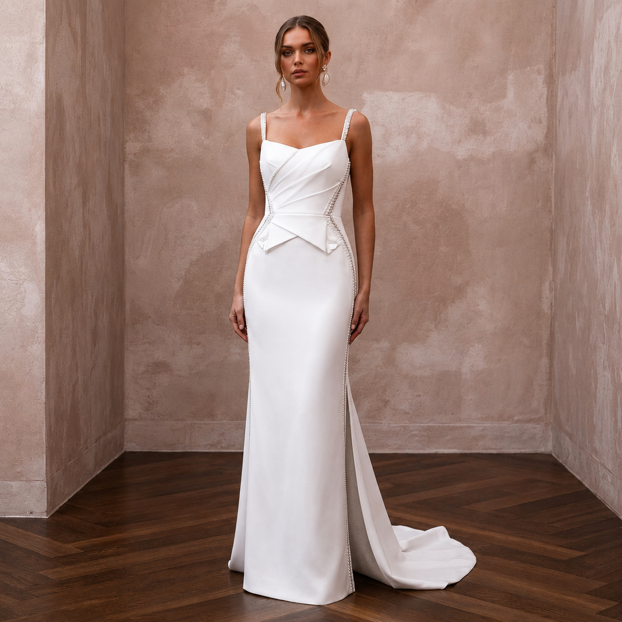 Flawless White Double-Faced Satin Column for Anniversary Dinner