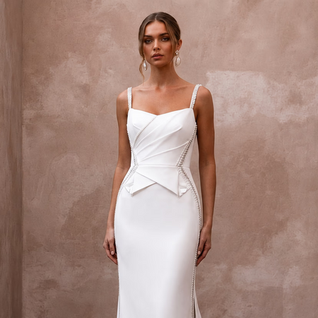 Flawless White Double - Faced Satin Column for Anniversary Dinner - Apparel & Accessories > Clothing > Wedding & Bridal Party Dresses > Wedding Dresses - Mignonette Bridal