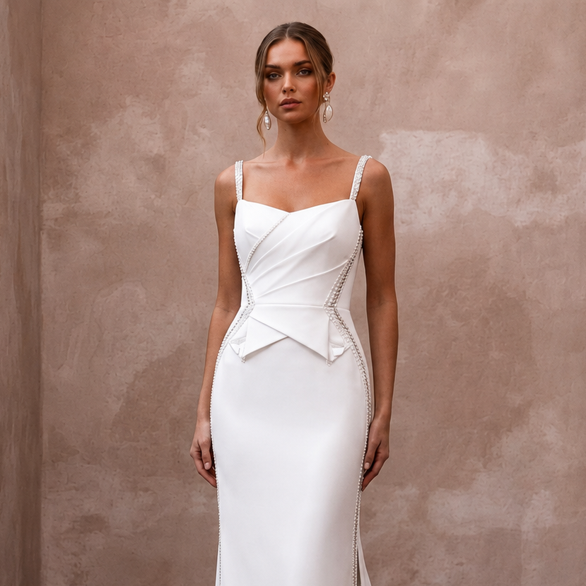 Flawless White Double-Faced Satin Column for Anniversary Dinner