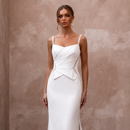 Flawless White Double-Faced Satin Column for Anniversary Dinner