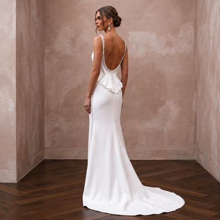 Flawless White Double - Faced Satin Column for Anniversary Dinner - Apparel & Accessories > Clothing > Wedding & Bridal Party Dresses > Wedding Dresses - Mignonette Bridal