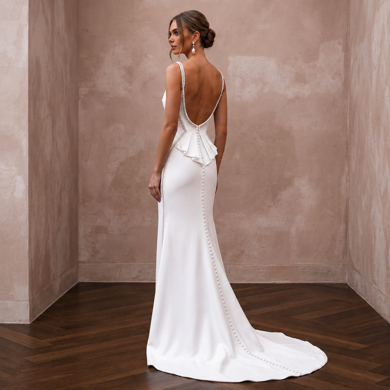 Flawless White Double-Faced Satin Column for Anniversary Dinner