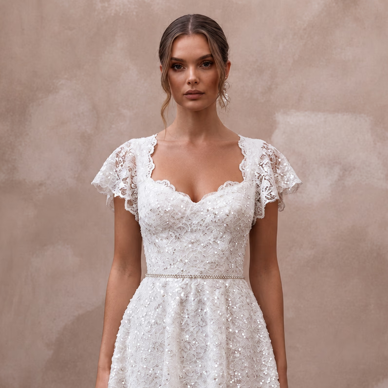 Flirty White Sequined Lace Mini Dress for Reception Exit Secondary image