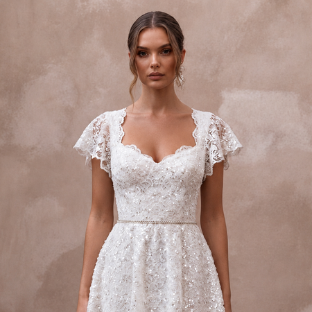 Flirty White Sequined Lace Mini Dress for Reception Exit