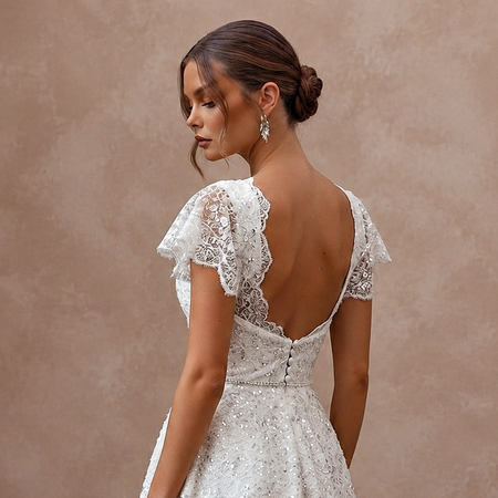 Flirty White Sequined Lace Mini Dress for Reception Exit