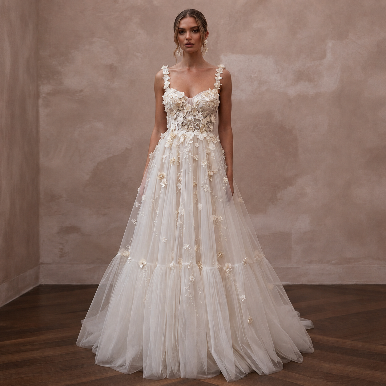 Flora Ivory 3D Floral Appliqué Tulle for Garden Party Elopement