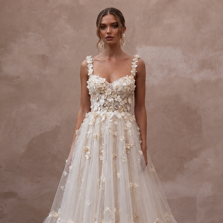 Flora Ivory 3D Floral Appliqué Tulle for Garden Party Elopement