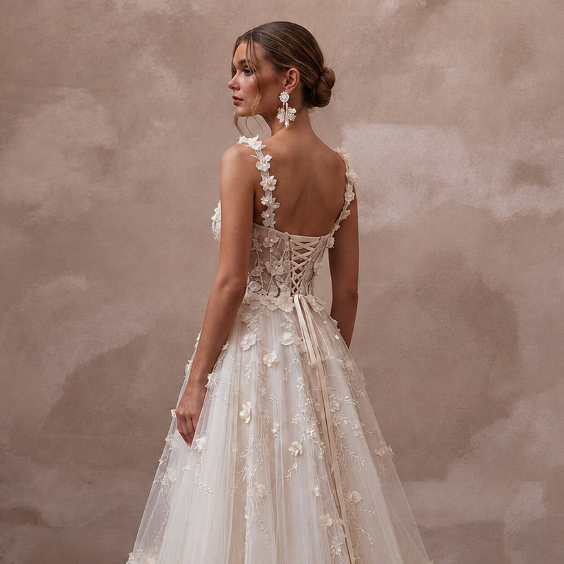 Flora Ivory 3D Floral Appliqué Tulle for Garden Party Elopement