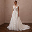 Floral Applique A-Line Bridal Gown with Illusion Neckline for a Garden Ceremony