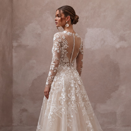 Floral Applique Bridal Dress with Long Sleeves for a Botanical Wedding