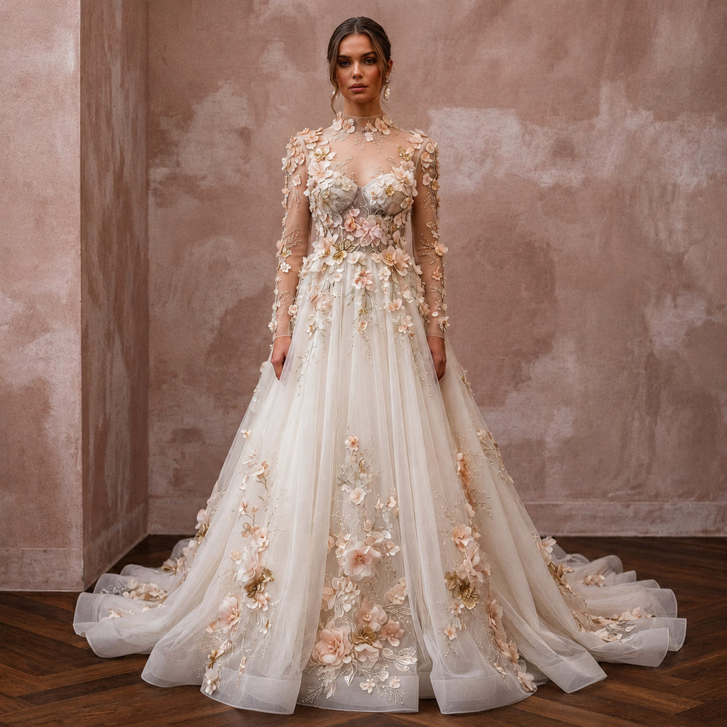 Floral Applique Bridal Gown for a Spring Wedding