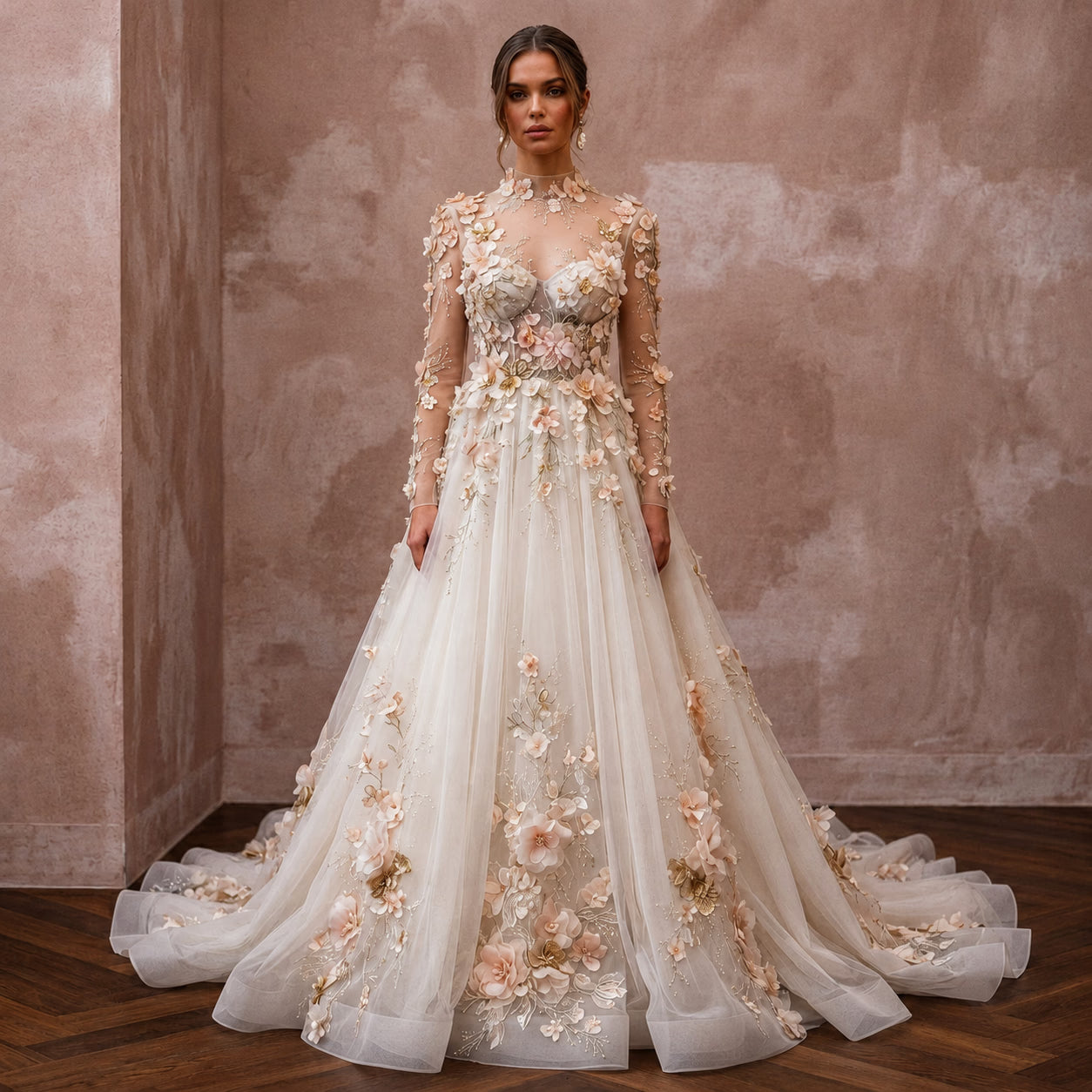 Floral Applique Bridal Gown for a Spring Wedding