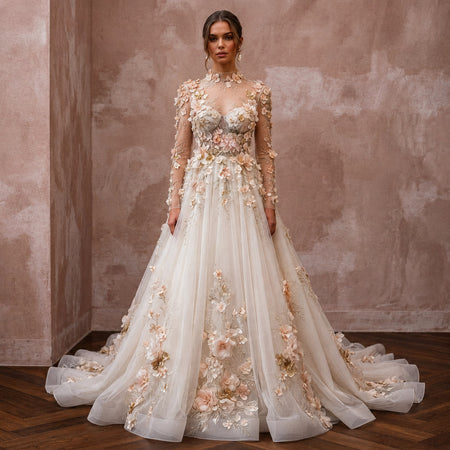 Floral Applique Bridal Gown for a Spring Wedding