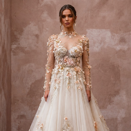 Floral Applique Bridal Gown for a Spring Wedding