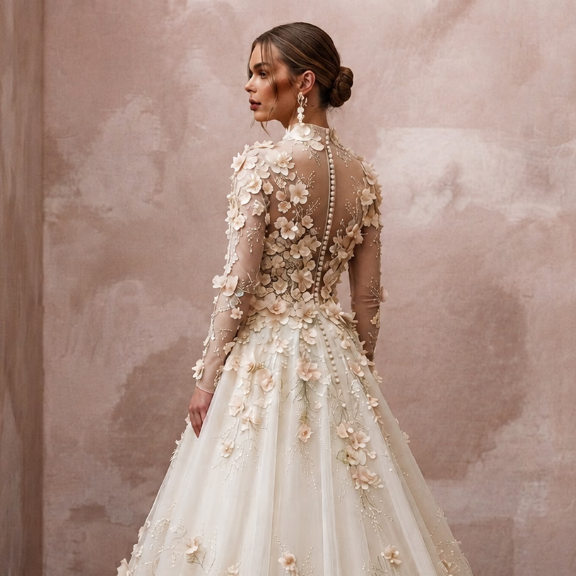 Floral Applique Bridal Gown for a Spring Wedding
