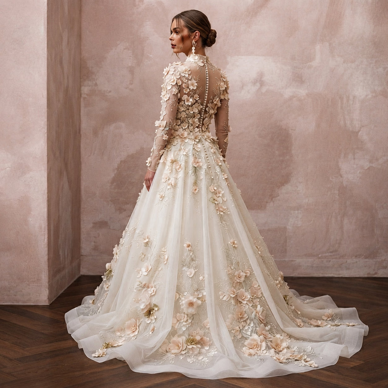 Floral Applique Bridal Gown for a Spring Wedding