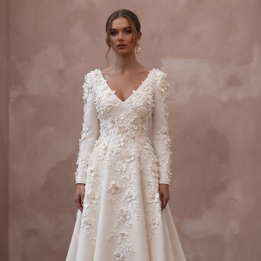 Floral Appliqué Wedding Dresses with 3D Blossoms