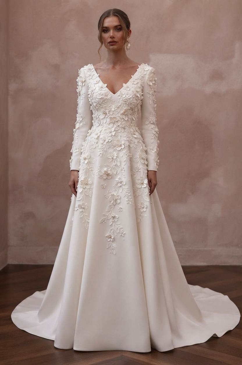 Floral Appliqué Wedding Dresses with 3D Blossoms Main image